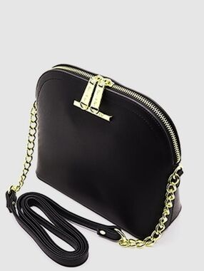 Black Crossbody Dome Bag with Gold Hardware
